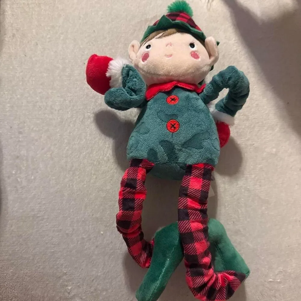 Christmas Elf Plush Dog Toy Squeaky Crinkle Legs Holiday Puppy Toy New